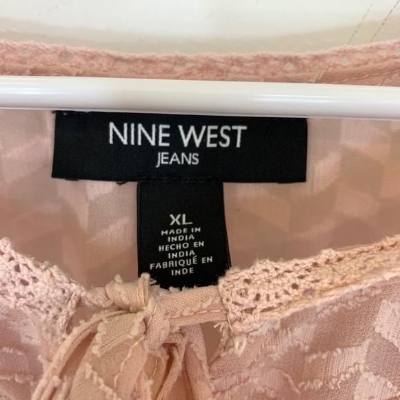 Nine West Sheer Chevron Lace Pink Boho Top - Picture 3 of 11